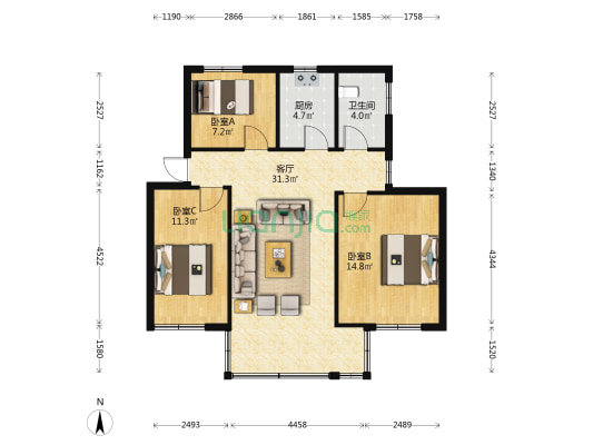 友谊路 3室1厅1卫 90平方