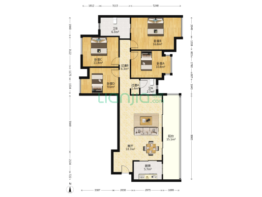 绿地新里城 4室1厅2卫 128平方