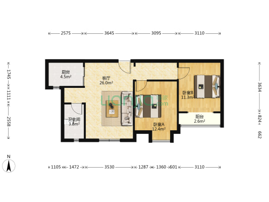 玉龙湾水岸新城 2室1厅1卫 82平方