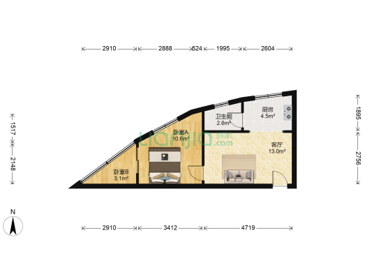 葡萄架 2室1厅1卫 45平方