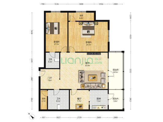 新阳名苑 2室2厅2卫 187平方