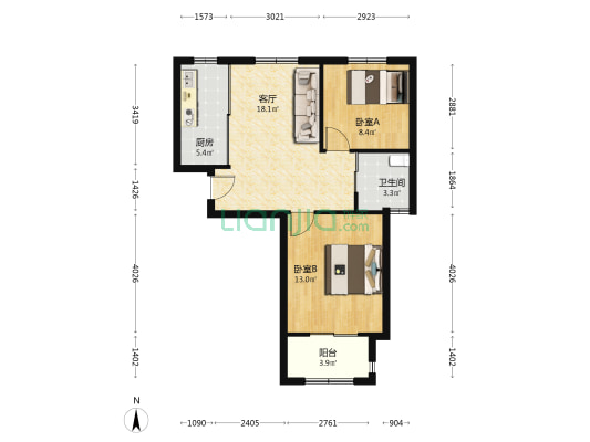 佘北家园莘泽苑 2室1厅1卫 73平方