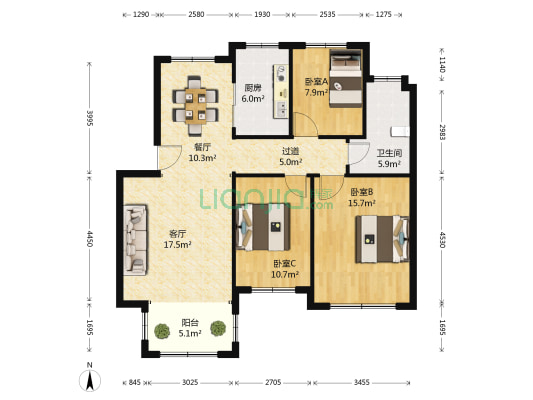 锦绣皇城 3室2厅1卫 110平方