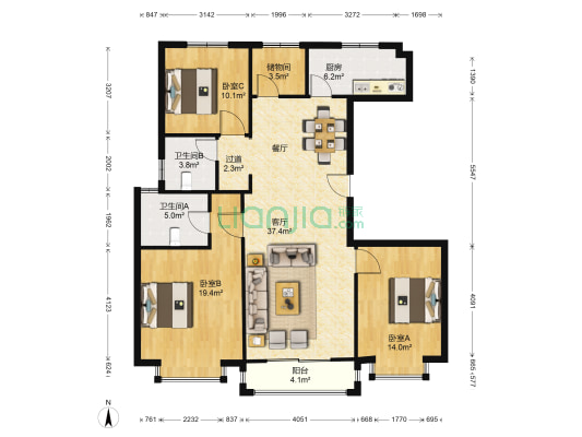 宜海林语棠三期 3室1厅2卫 139平方