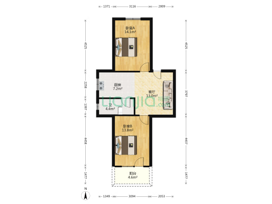 先锋花园 2室1厅1卫 73平方