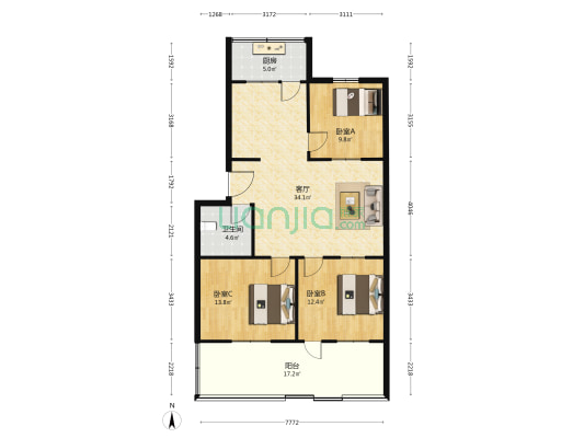 党校宿舍(莱芜区) 3室1厅1卫 95平方