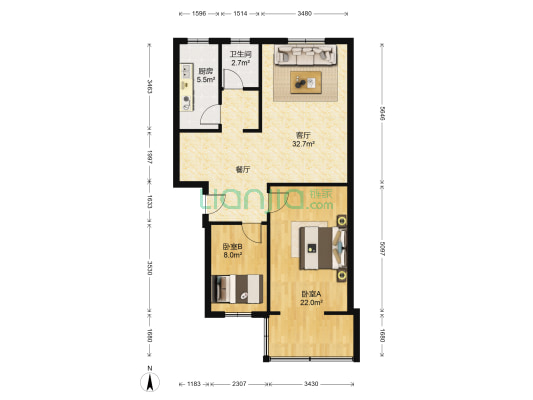康馨园B区 2室1厅1卫 85平方