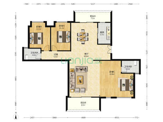 中信城开·东宸上品 3室1厅2卫 180平方