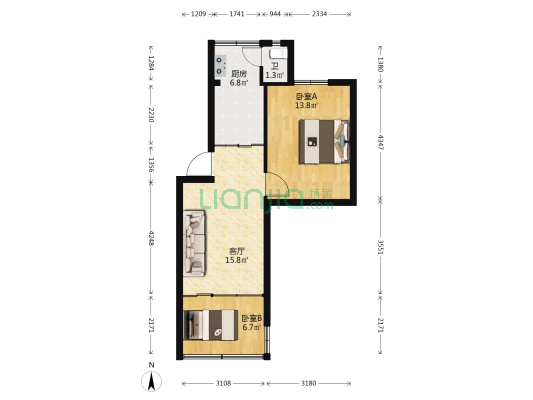 八0一大厦 2室1厅1卫 45平方