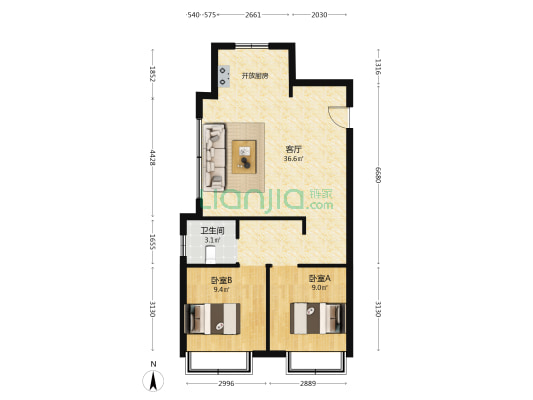 中铁逸都C区 2室1厅1卫 86平方