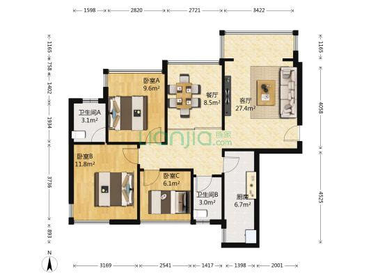 大唐果(邕宁区) 3室2厅2卫 92平方