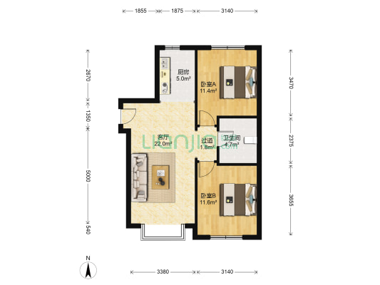 上城梦想 2室1厅1卫 86平方