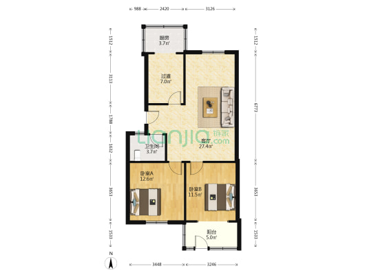 黄梅戏剧院 2室1厅1卫 81平方