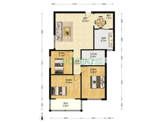 昌里花园 3室2厅1卫 122平方