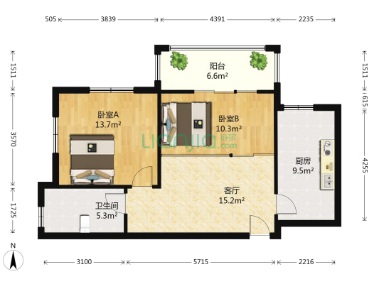 康桥颐东 2室1厅1卫 80平方