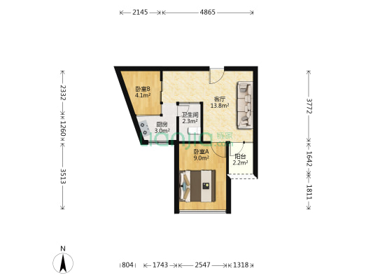 阳光绿地家园 2室1厅1卫 39平方