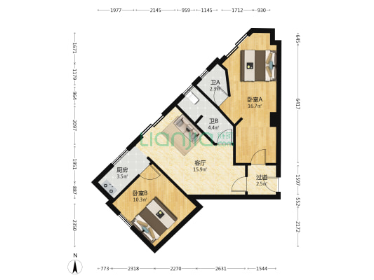 鑫城大厦 2室1厅2卫 82平方