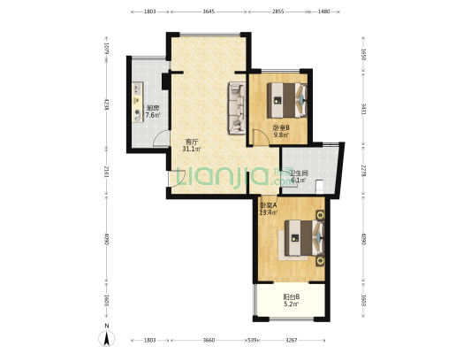 泰江兰庭二期 2室1厅1卫 93平方