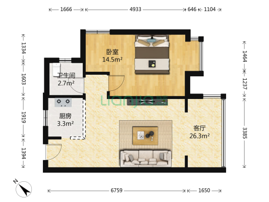 和谐苑 1室1厅1卫 54平方