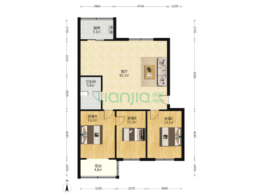 圆明园小区 3室1厅1卫 120平方