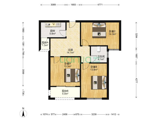 悦达悦海名邸 3室0厅1卫 90平方