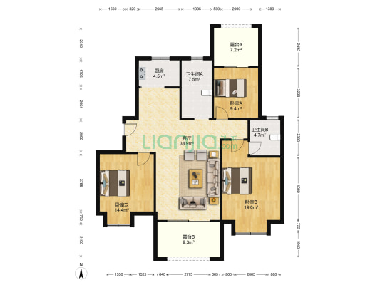 郑报润园二期 3室1厅2卫 130平方