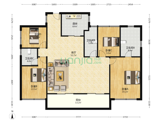 碧桂园山湖城名门 4室1厅3卫 170平方