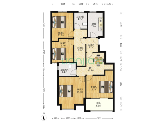 溪岚雅苑 4室1厅2卫 119平方