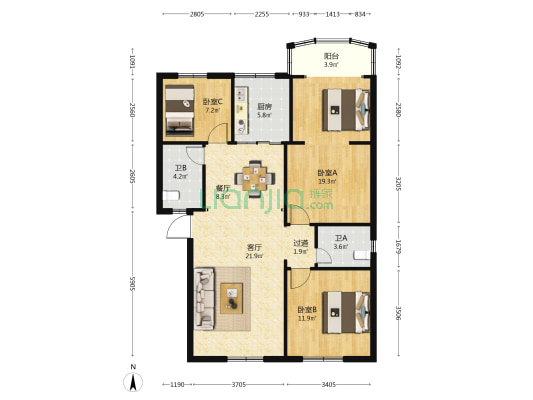 运政居宿舍 3室2厅2卫 79平方