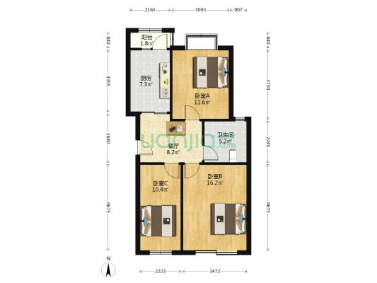 中星凉城苑 3室1厅1卫 74平方