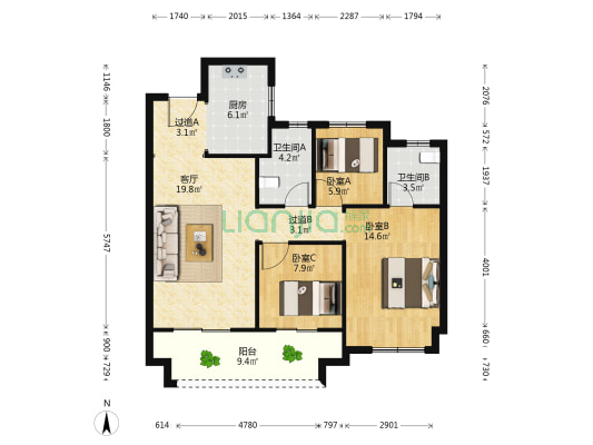 碧桂园枫境澜庭 3室1厅2卫 97平方