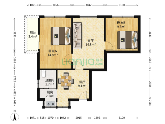 汉正街27号 2室2厅1卫 73平方