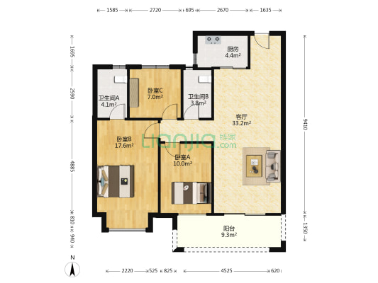 越秀翰悦府 3室1厅2卫 113平方