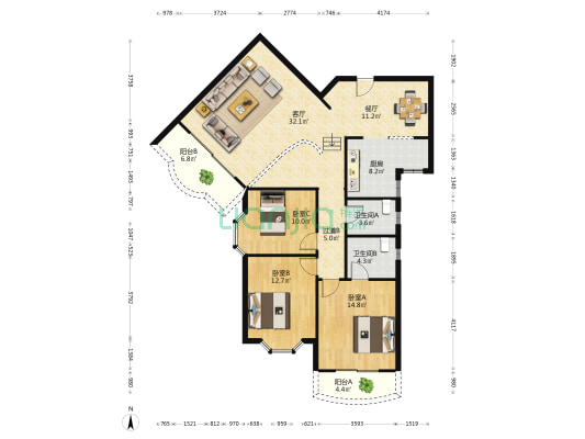 天合家园 3室2厅2卫 138平方