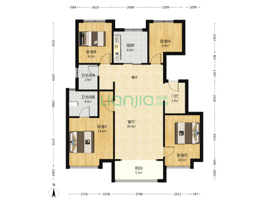 通新润府 4室1厅2卫 124平方