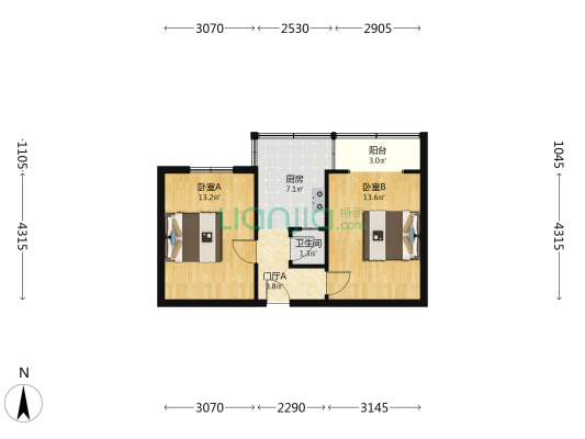 奎星楼街15号 2室0厅1卫 48平方