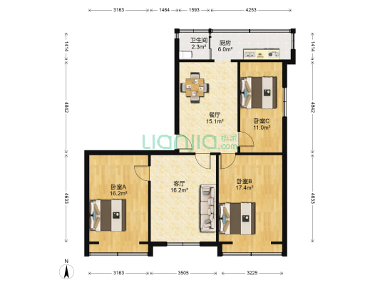 湖东社区 3室2厅1卫 94平方