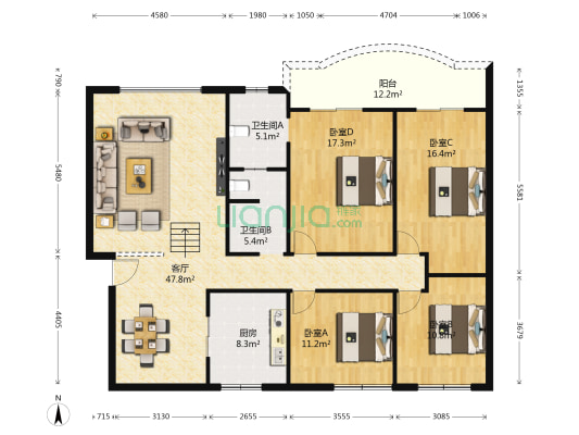 新疆石油花园二期 4室1厅2卫 152平方
