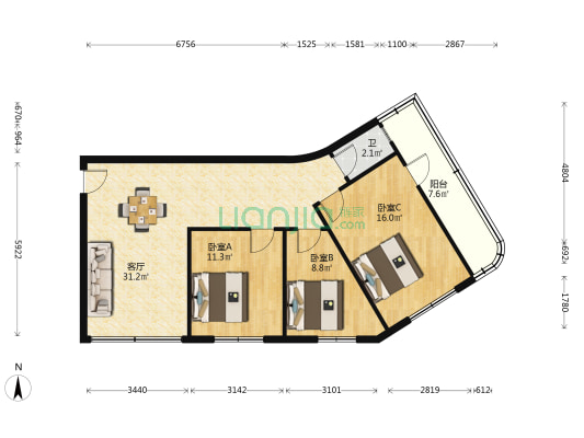 农机化综合大楼 3室1厅1卫 80平方