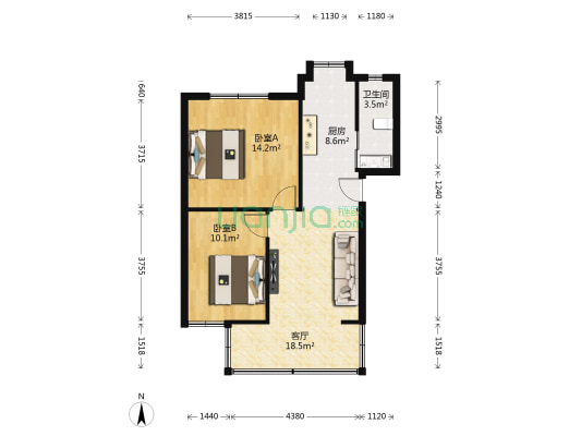 南昌大学北区家属宿舍 2室1厅1卫 64平方
