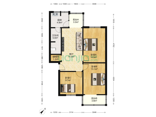 外化成五里墩中二巷3号 3室1厅1卫 79平方