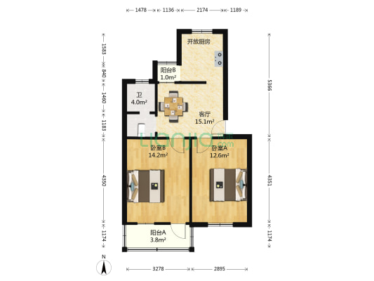 新养蚕里新村 2室1厅1卫 64平方