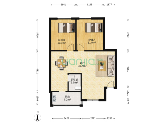 大良单家府又居委会 2室1厅1卫 74平方