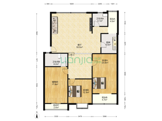 明星苑一区 2室1厅2卫 145平方