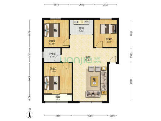 双龙路南八巷 3室1厅1卫 101平方