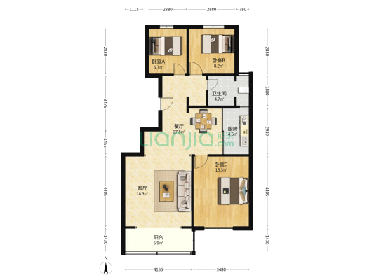 龙源小区三期 3室2厅1卫 110平方