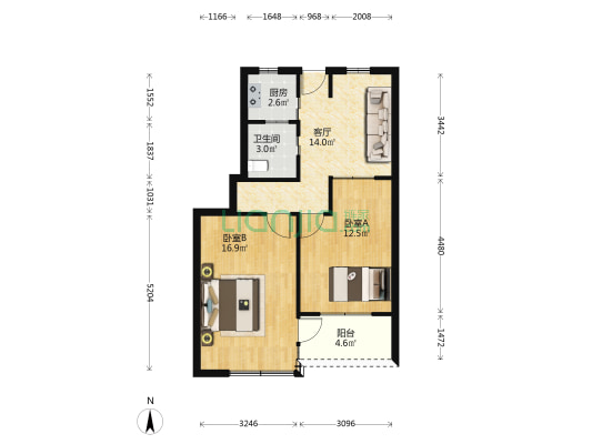 峰华大楼 2室1厅1卫 78平方
