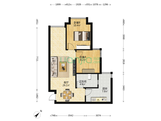 恒大麓山湖二期 2室1厅1卫 69平方