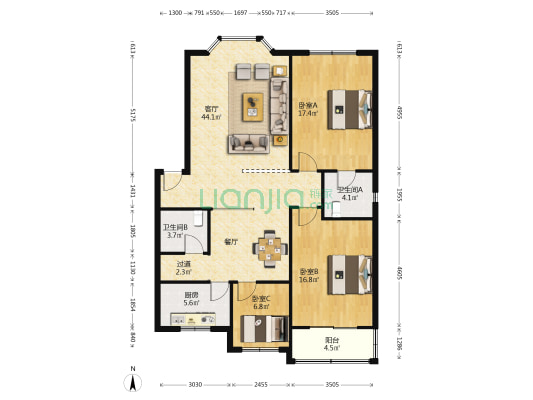 樱花园(新都区) 3室1厅2卫 125平方