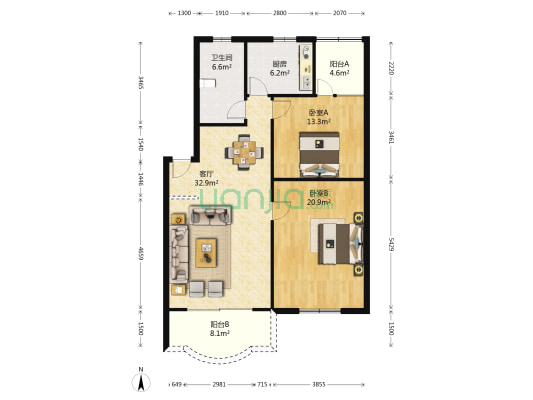 广达新苑 2室1厅1卫 100平方